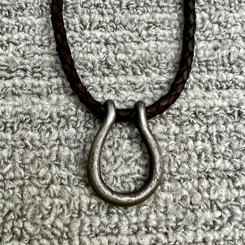Abercrombie & Fitch Brown Braided Leather Necklace with Silver Pendant